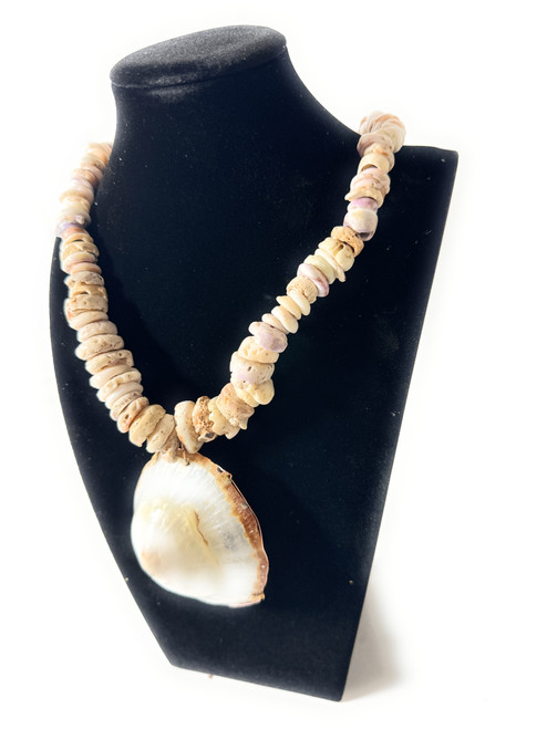 Thick Puka Shell Necklace 17 in w/ Large Opii Authentic - Local Artist | #pn010