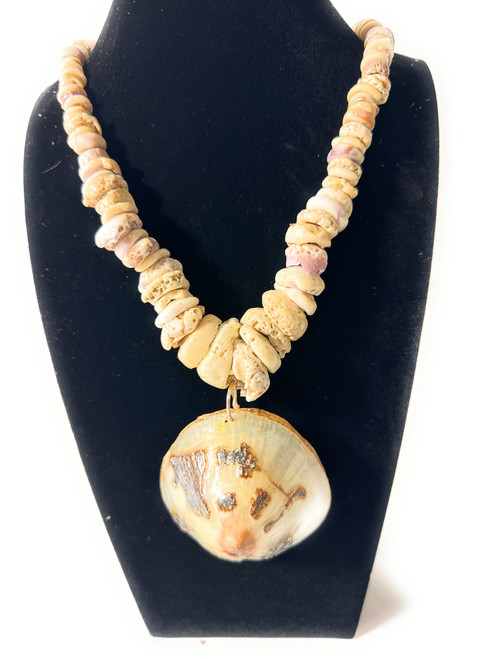Puka Shell Necklace 17 in w/ Large Opii Authentic - Local Artist | #pn012