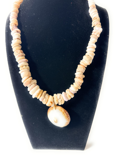 Puka Shell Necklace 10 in w/ Opii Pendant - Made in Hawaii | #pn019