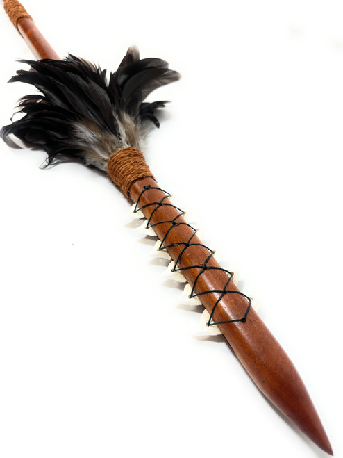 Premium Koa Spear 60 inch w/ 12 Shark Teeth & Black Feathers | #koa37h