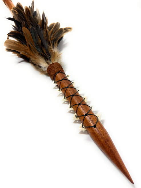 Ihe Koa Spear 60 inch w/ 12 Shark Teeth & Brown Feathers | #koa37l