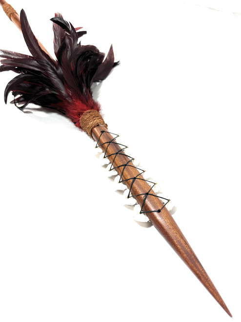 Copy of Ihe Koa Spear 72 inch w/ 12 Shark Teeth & Black/Red Feathers | #koa37n