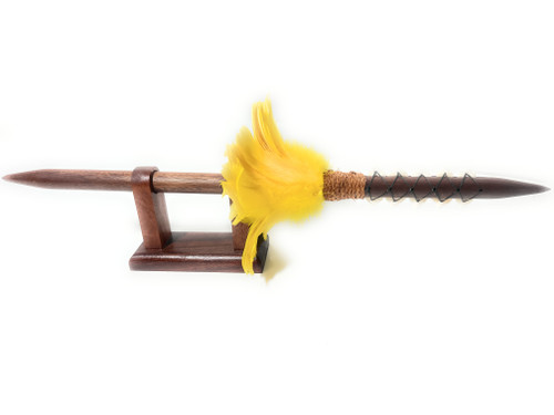 Ihe Koa Spear 24 inch on Stand w/ Shark Teeth & Yellow Feathers | #koa38P5