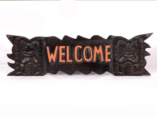 Welcome Tiki Bar Sign W Carved Tikis 24 Inches Tiki Bar Decor