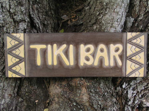 Tiki bar Sign w/ Tribal Design 24" - Hand Carved | #dpt1200260
