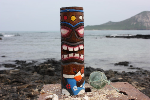 Tiki Totem 10" w/ Mai Tai Cocktail- Hand Carved & Painted | #dpt535825g