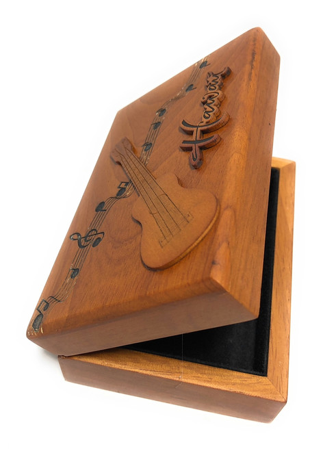 Wooden Jewelry Keepsake Box w/ Ukulele Design | #R5274