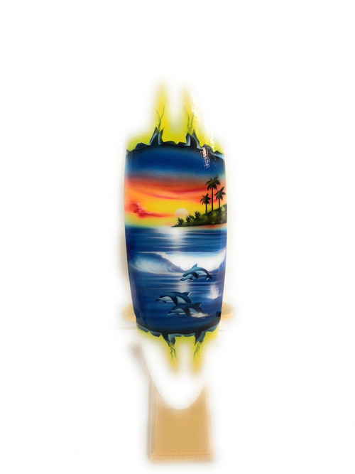 Surfboard w/ Stand Dolphins In Shorebreak Design 16" Trophy 