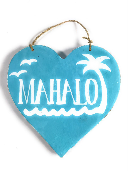 Wooden Mahalo Heart Sign 5 in - Blue | #snd25117b - TikiMaster.com