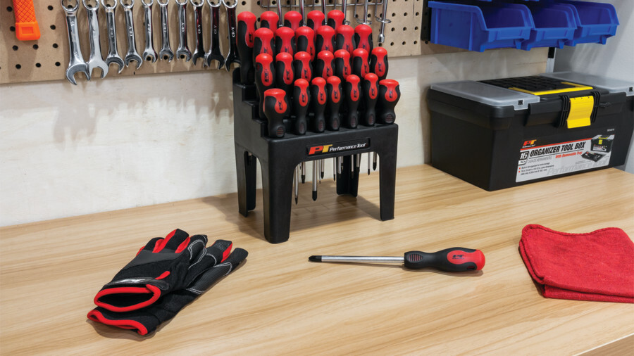 Performance Tool screwdrivers and keys featuring an image of a performance tool 26 piece screwdriver set with rack