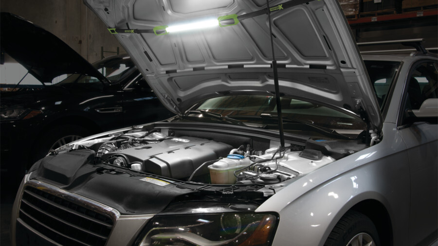 Performance Tool specialty lighting featuring an image of an underhood light illuminating an engine bay