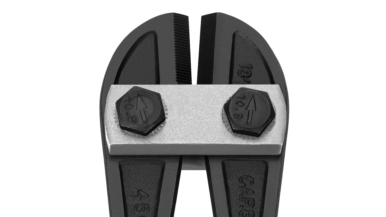 Performance Tool bolt cutters featuring an up-close image of a bolt cutters' jaws