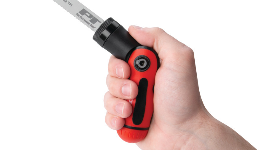 Performance Tool saws and blades, featuring an image of a saw/bit driver in a hand