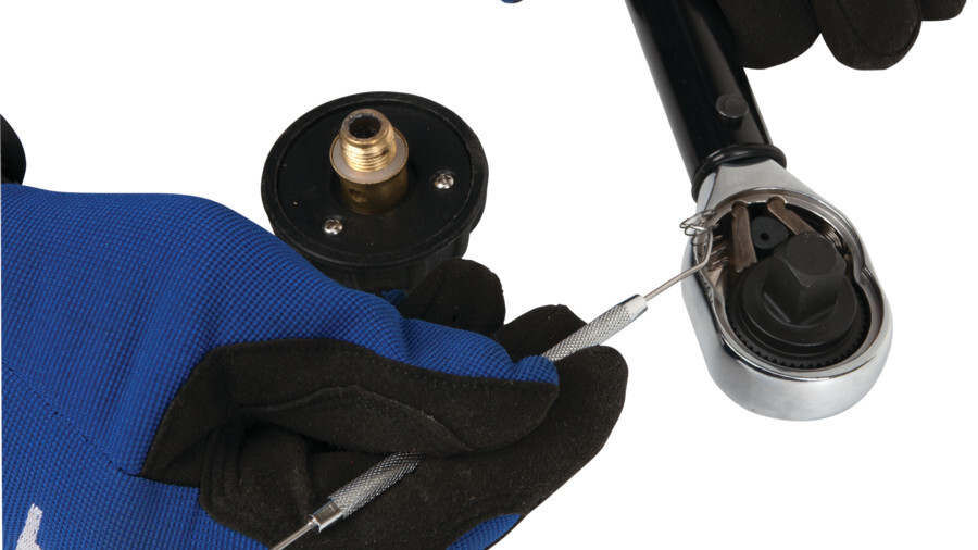 Performance Tool hook and pick tools, featuring an image of a user using a hook to operate on a ratchet