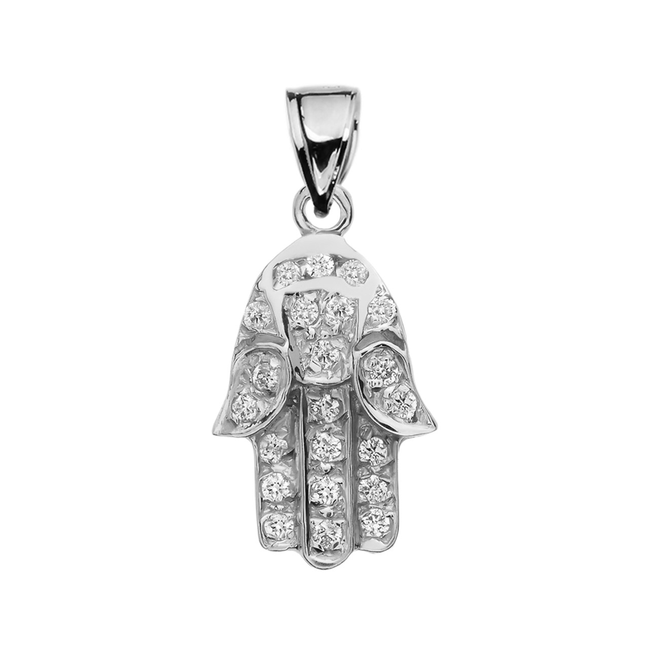 White Gold Hamsa Diamond Pendant Necklace
