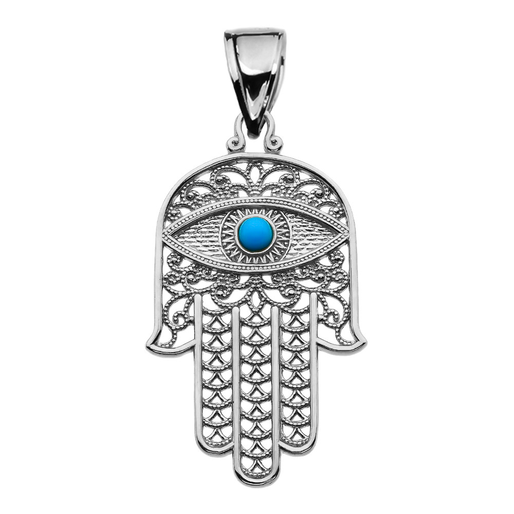 Bling Jewelry Womens Hamsa Hand Evil Eye Pendant Necklace 12K Gold Plated Sterling Silver