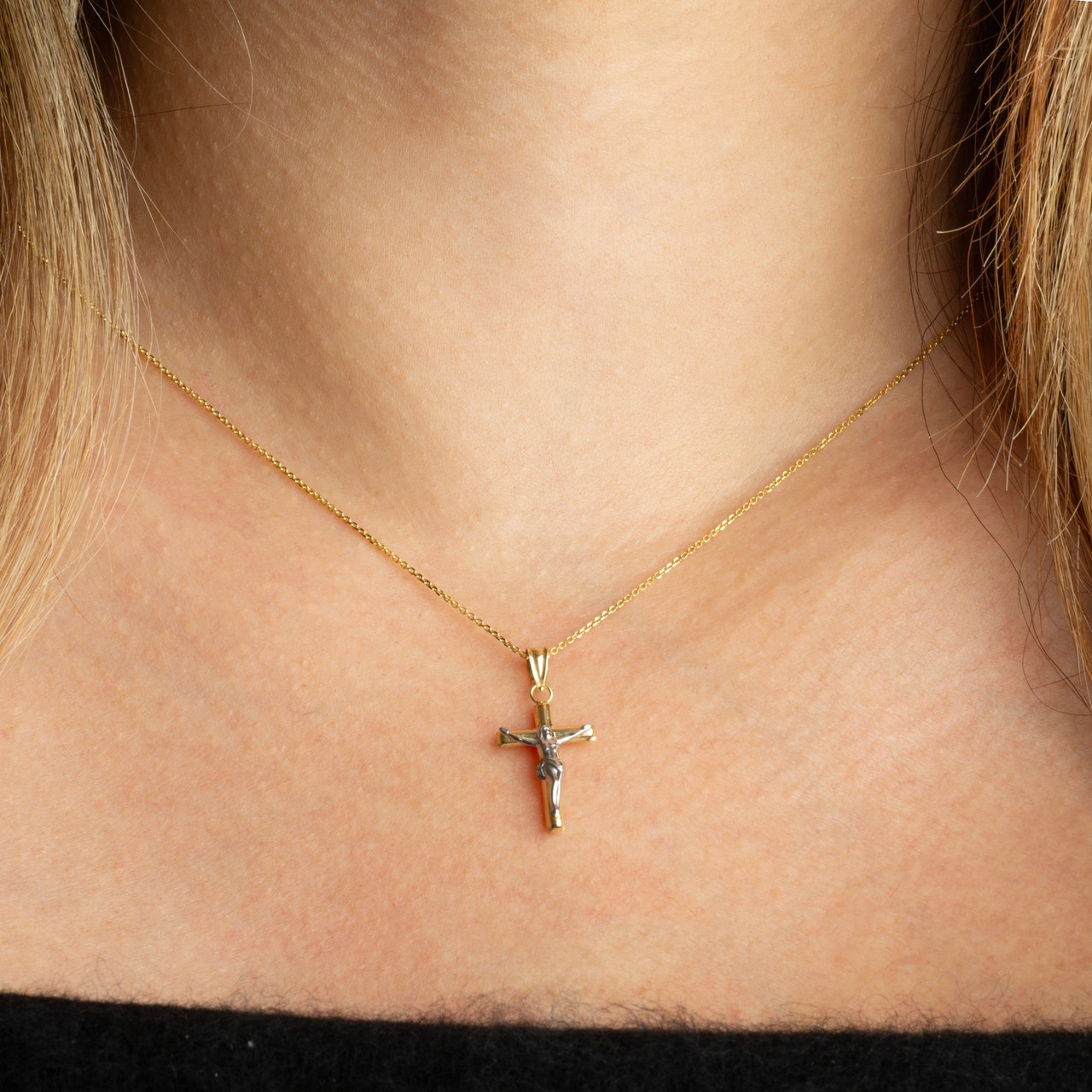 Crucifix Necklace Two-Tone 18