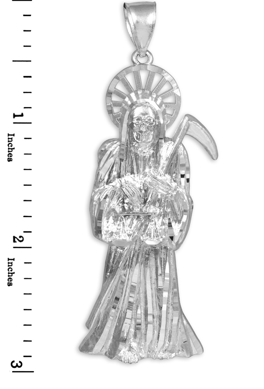 BLINGFACTORY Hip Hop White Gold PT Saint Death Santa Muerte Pendant