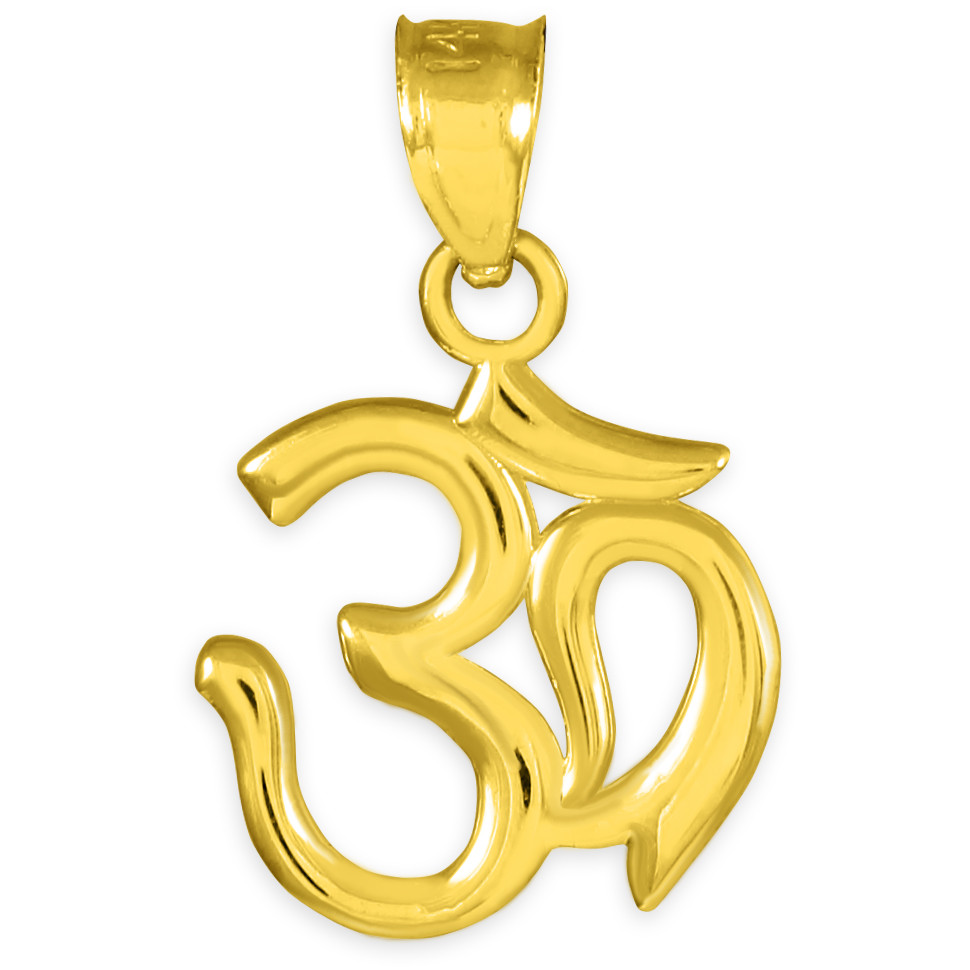 Yellow Gold Roped Circle Diamond Hindu Meditation Charm Yoga "Om" (Aum