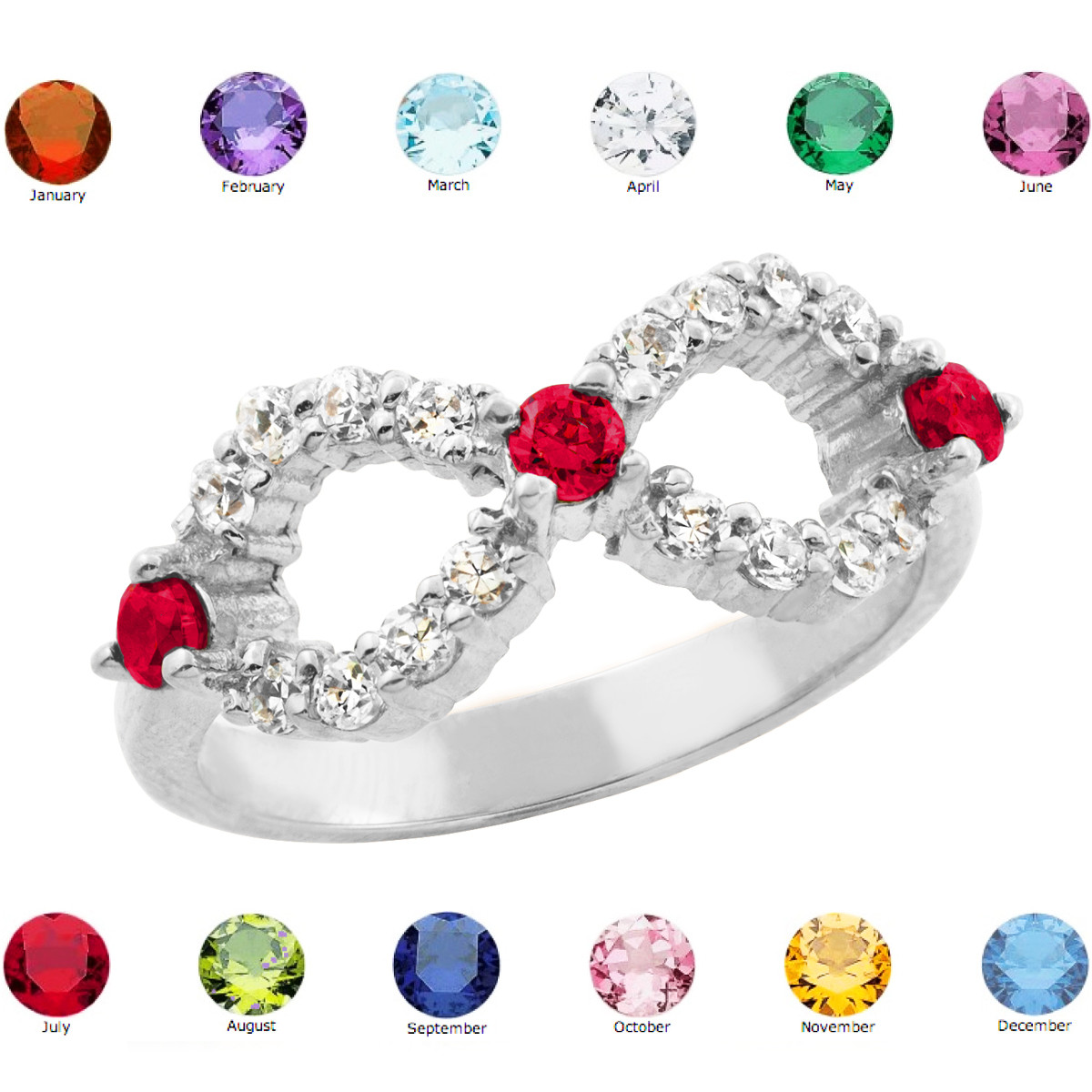 Sterling Silver Triple Birthstone Infinity CZ Ring | Infinity Rings