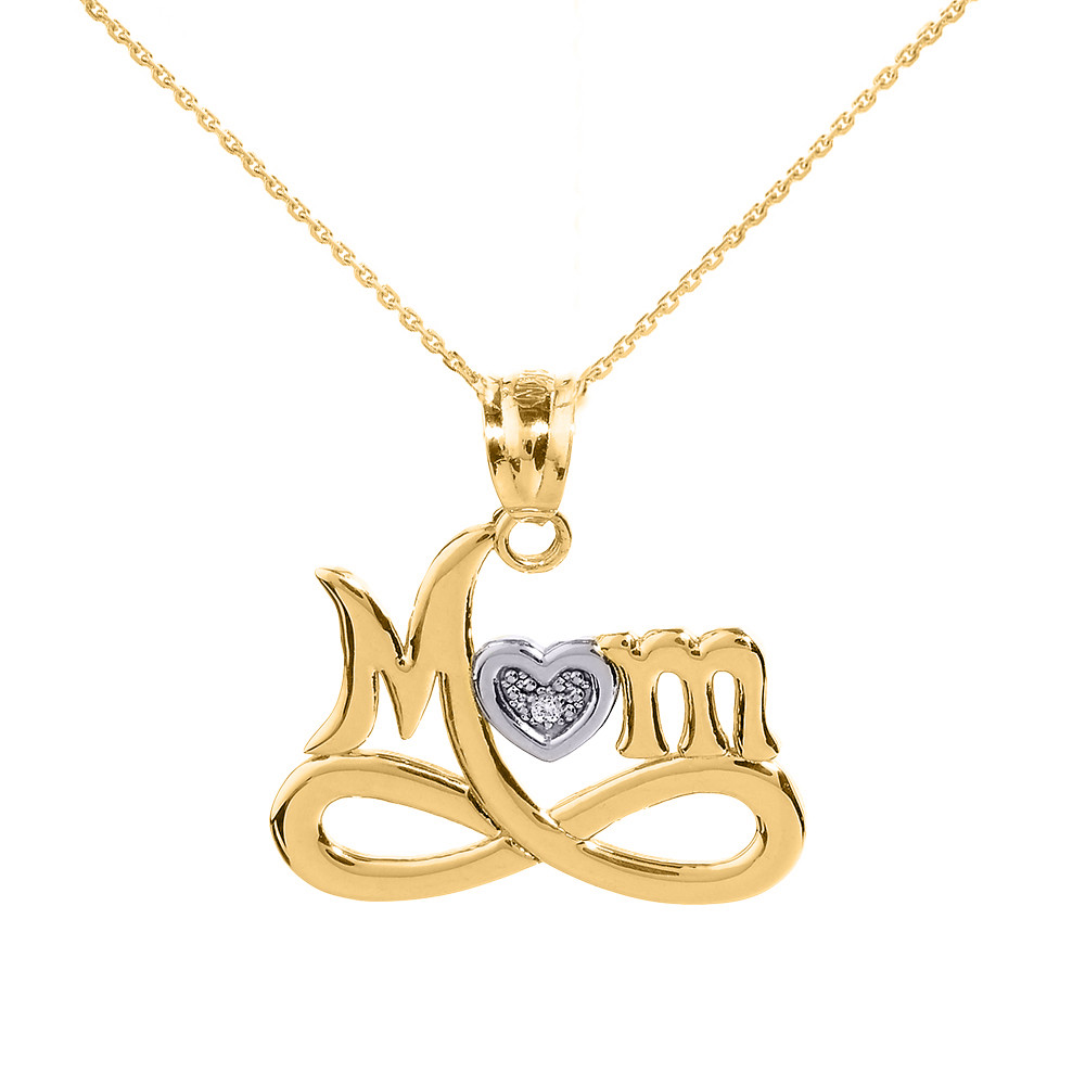 Yellow Gold Infinity Mom Heart with Diamond Pendant Necklace Yellow Gold M | Factory Direct Jewelry