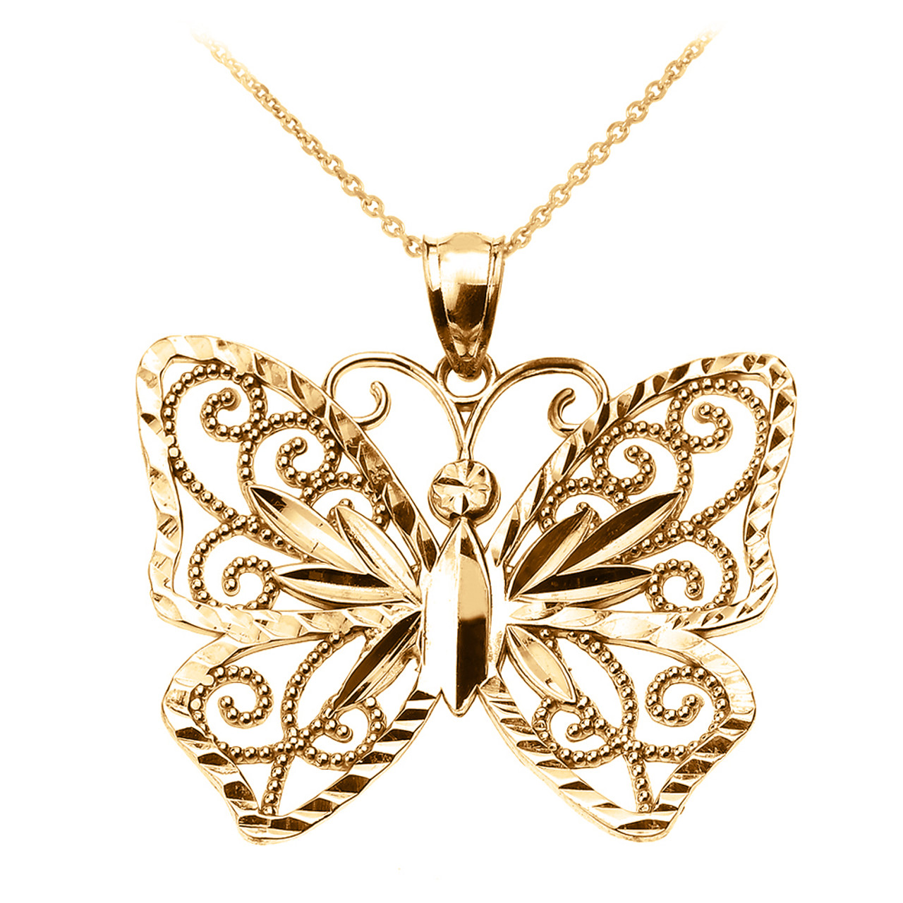 Yellow Gold Butterfly Pendant Necklace