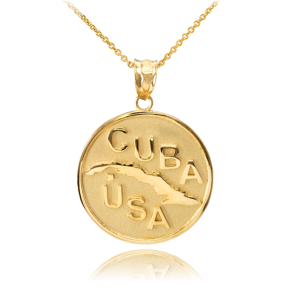 Solid Gold CUBA-USA Medallion Pendant 