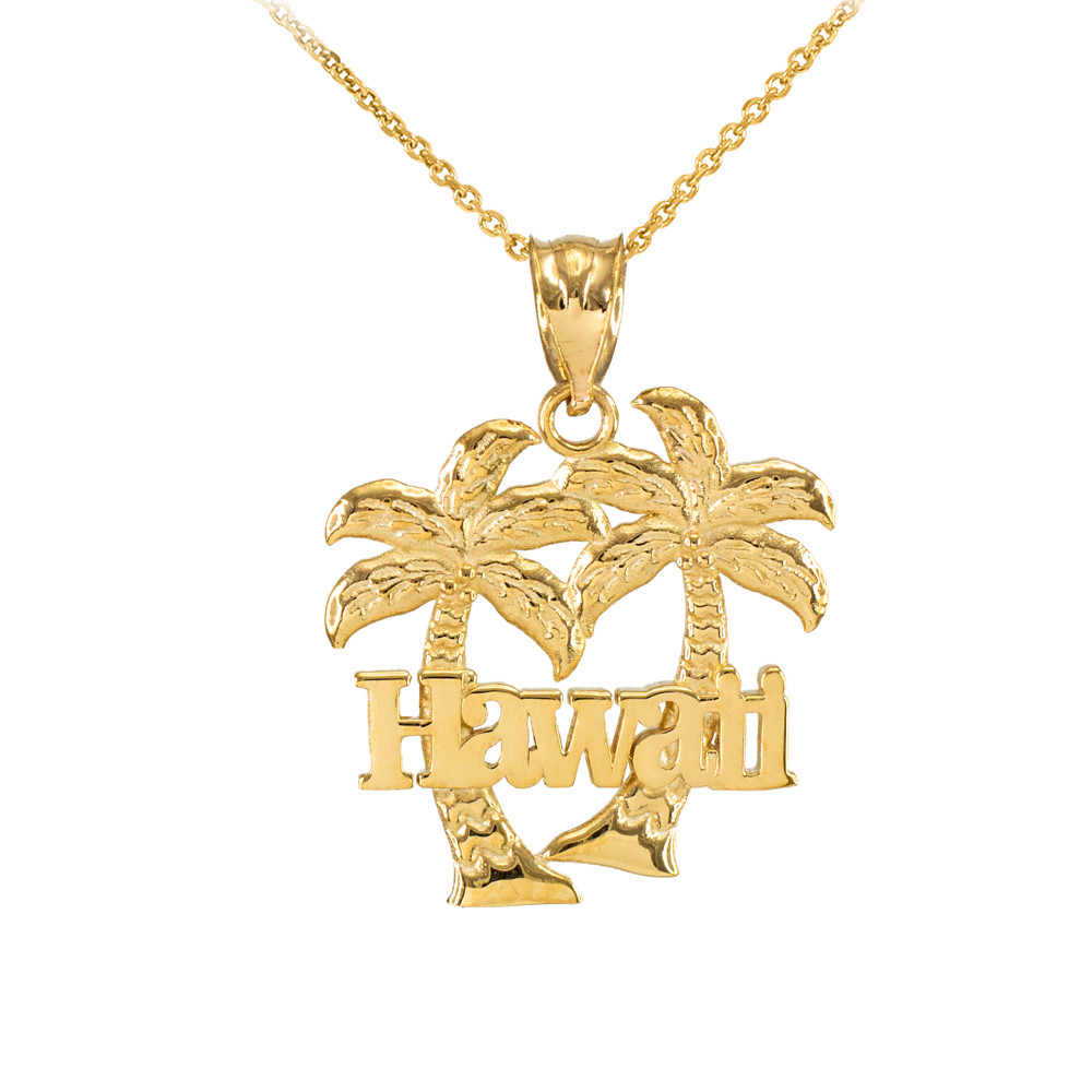 Yellow Gold Hawaii Palm Tree Pendant 