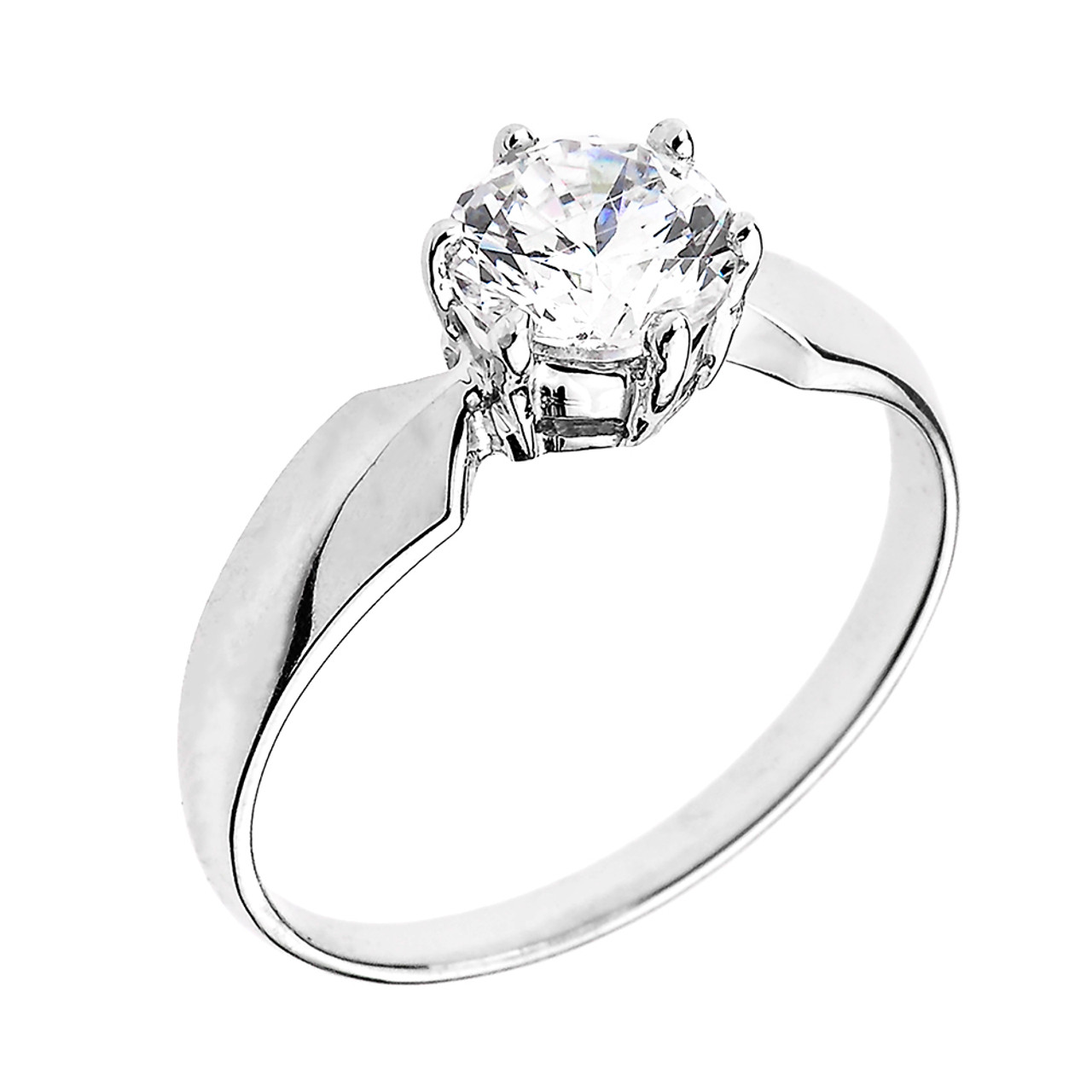 White Gold Chevron Band 1.60 ct Cubic Zirconia Dainty Solitaire ...