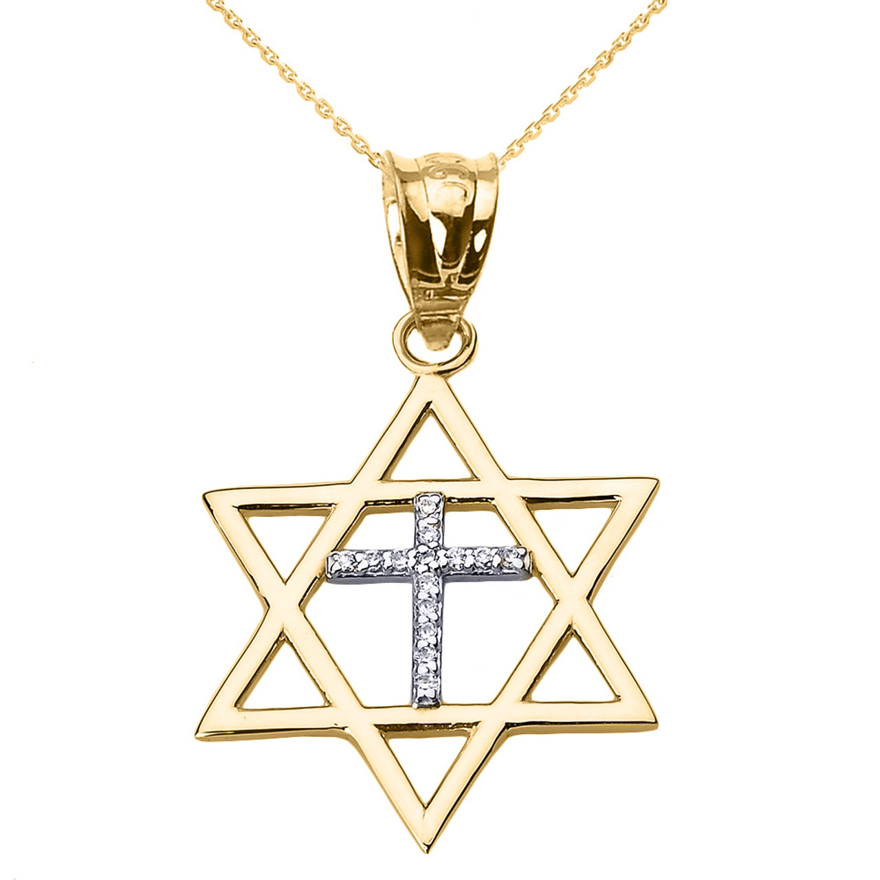 Paperclip Star of David Diamond Necklace Yellow Gold