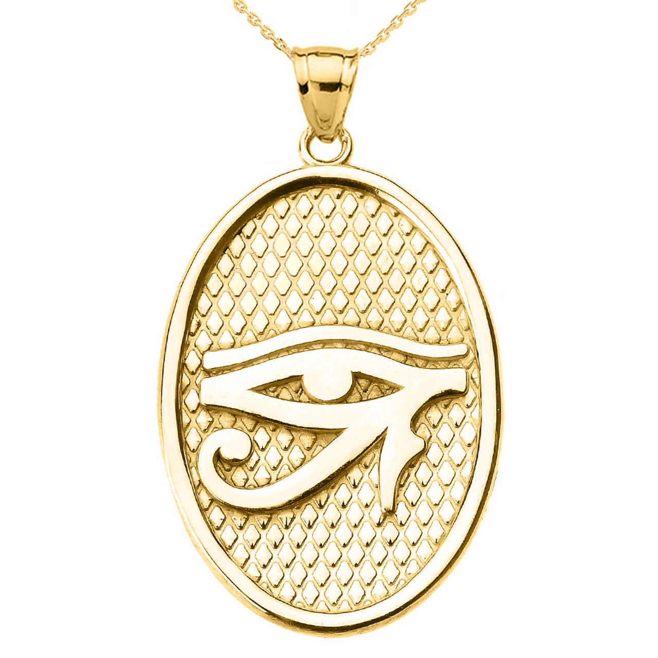 Yellow Gold Egyptian Eye of Horus Wedjat Oval Amulet Pendant