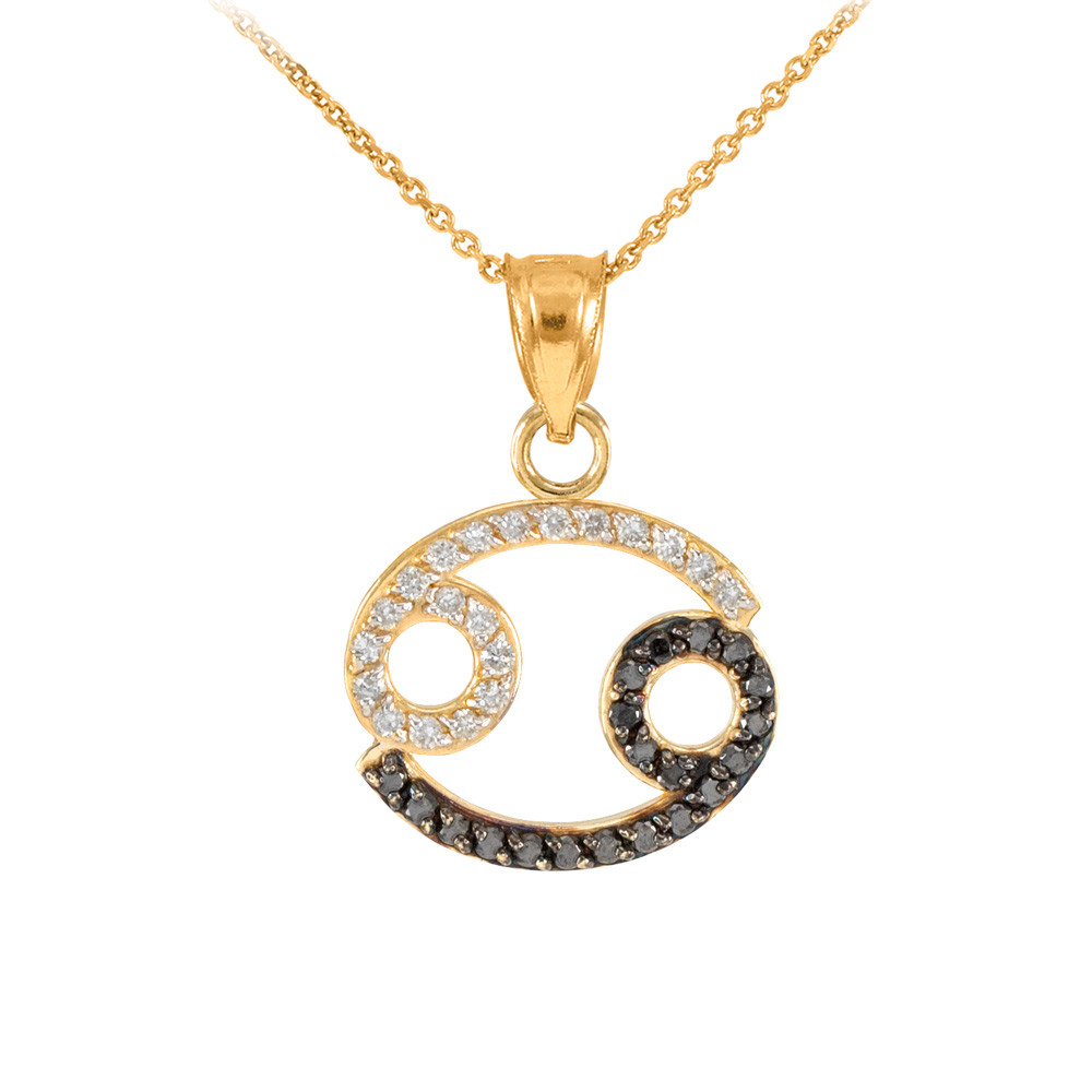 14K Gold Cancer Zodiac Sign Black Diamond Pendant Necklace Gold S | Factory Direct Jewelry
