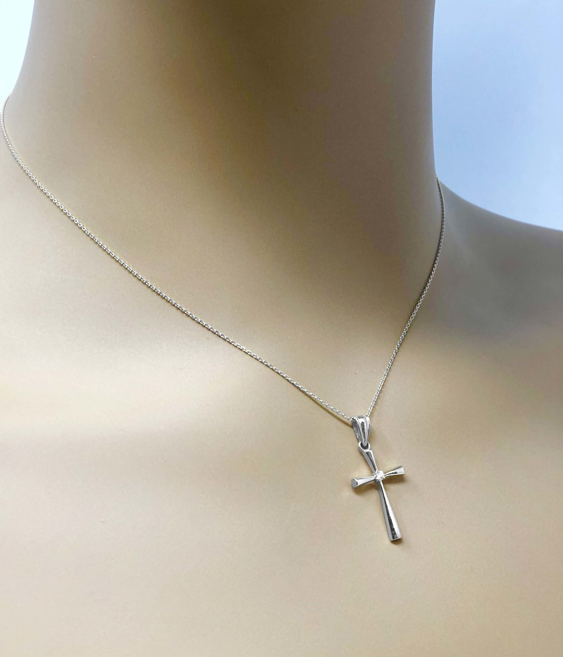 Sterling Silver Solitaire Diamond Cross Pendant Necklace