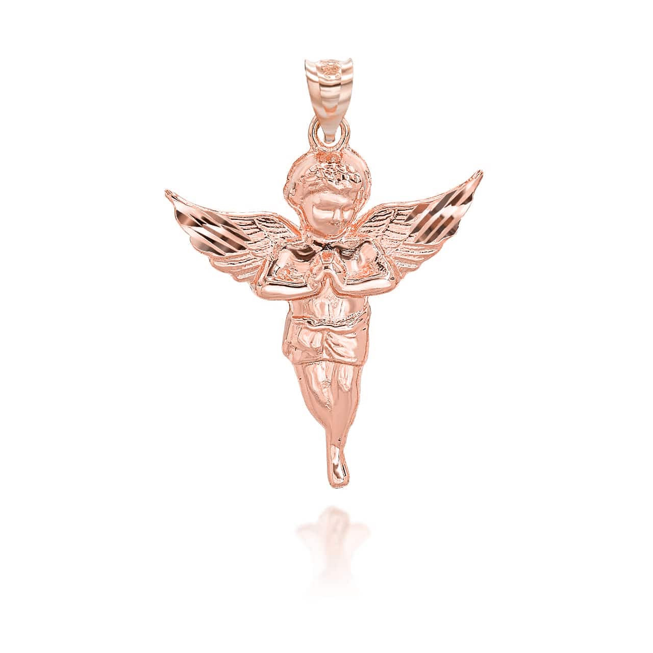 Gold Diamond Cut Angel Pendant Necklace (S M L) (Available in  Yellow/Rose/White Gold))