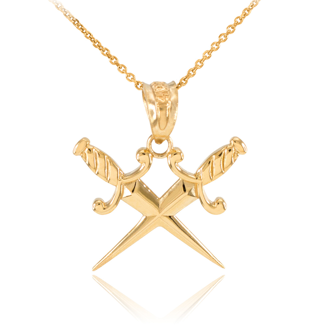 Yellow Gold Crossed Daggers Pendant Necklace