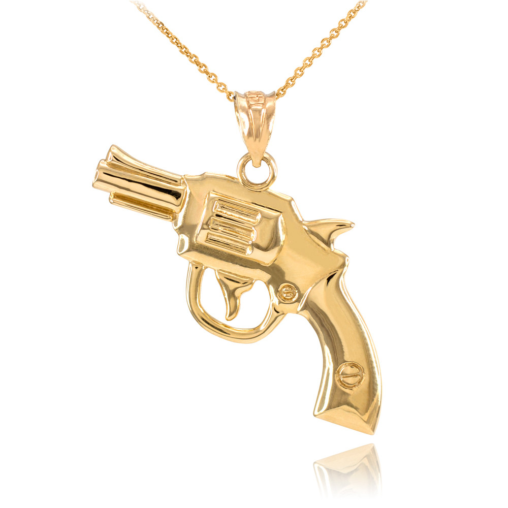 Solid Gold Revolver Gun Pendant Necklace Revolver Gun Pendants