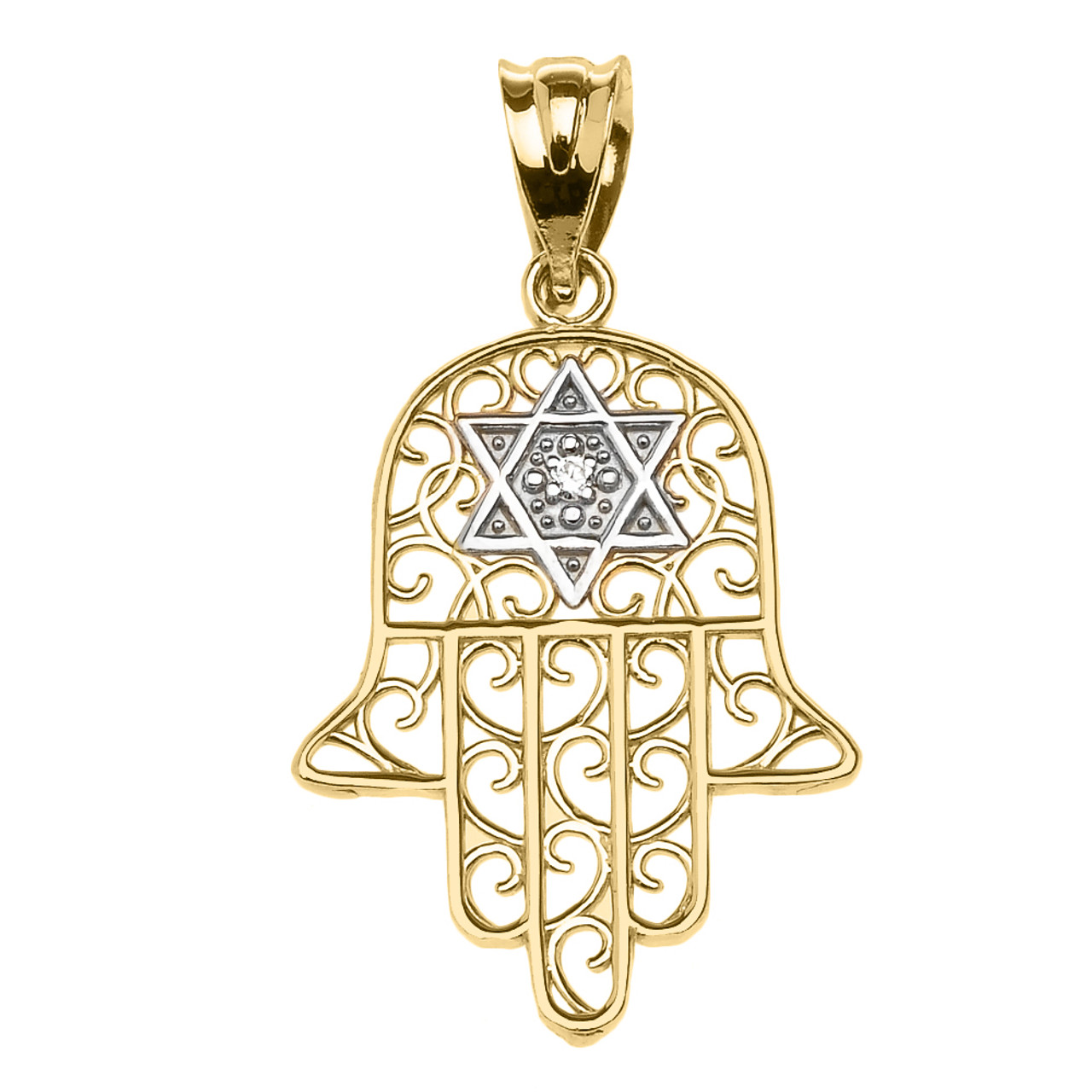 Small Hollow Hamsa and Star of David Necklace - Israel Center of Judaica