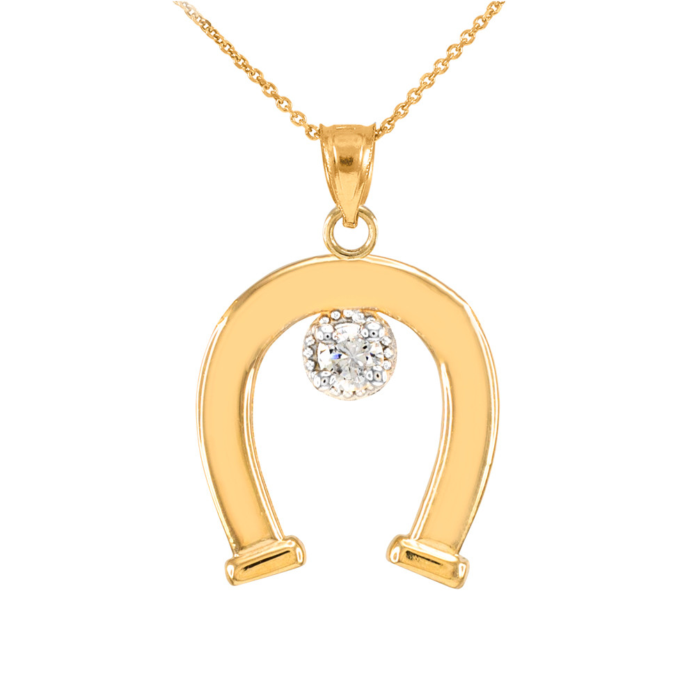Yellow Gold CZ-Studded Lucky Horseshoe 