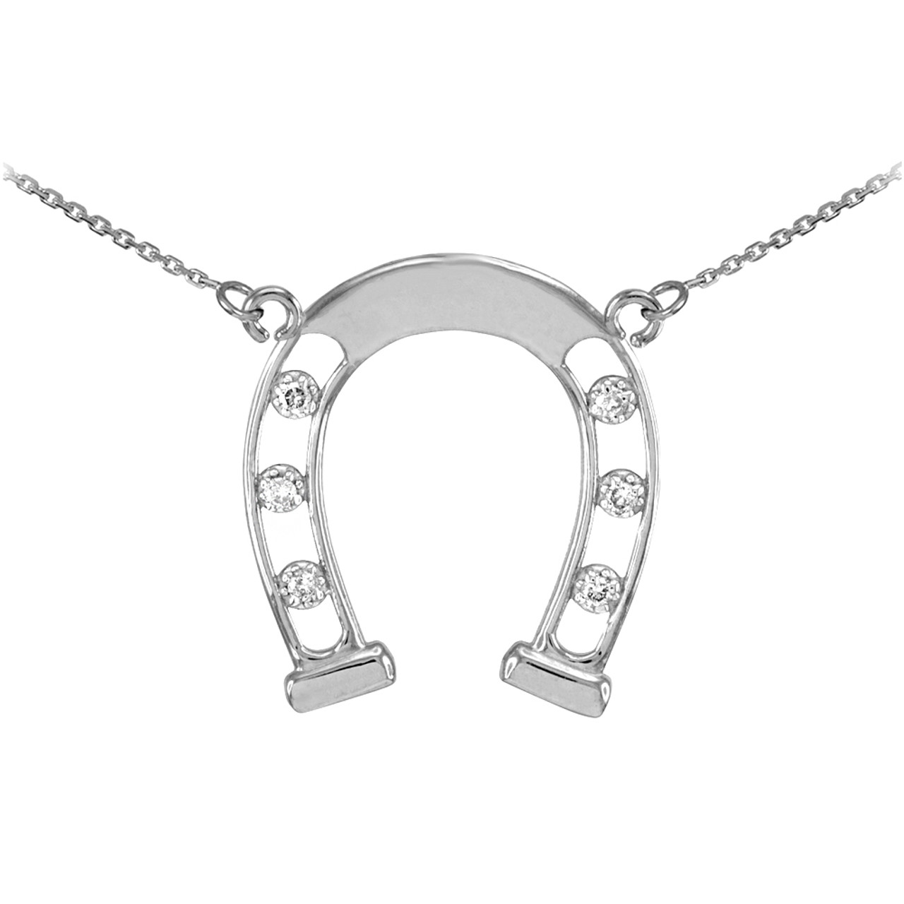 14k White Gold Good Luck Horseshoe Diamond Necklace | Gold Lucky ...