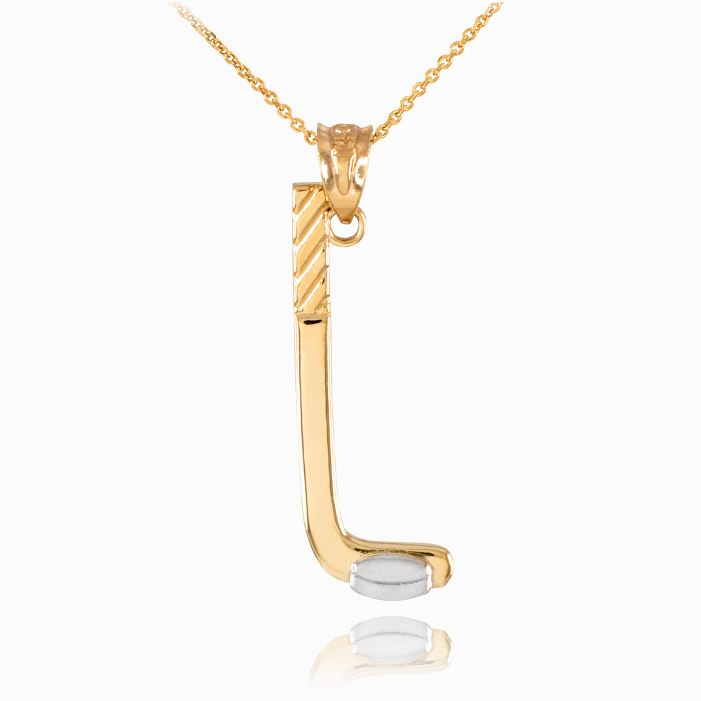 Gold Hockey Stick and Puck Necklace