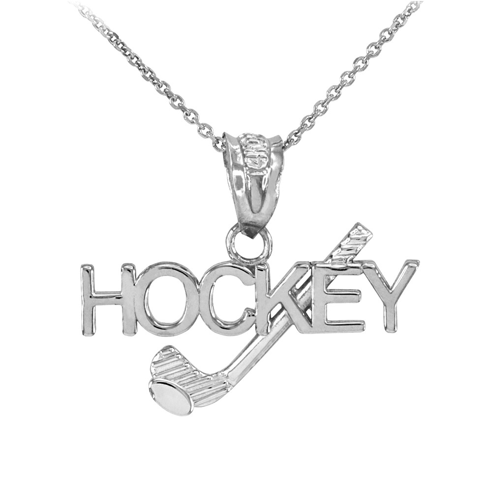 White Gold HOCKEY Sports Charm Pendant 