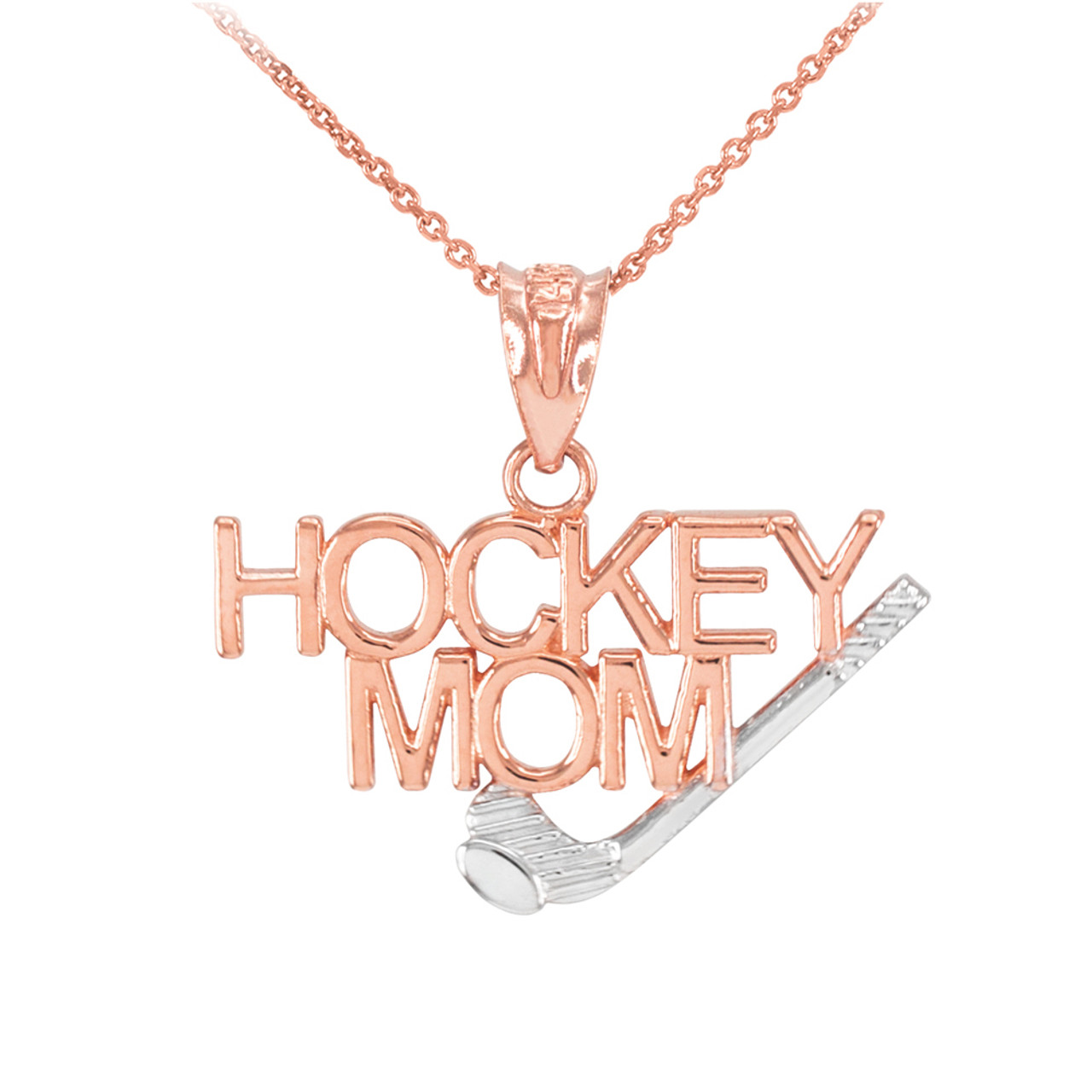 Two-Tone Rose Gold HOCKEY MOM Sports Pendant Necklace | Gold