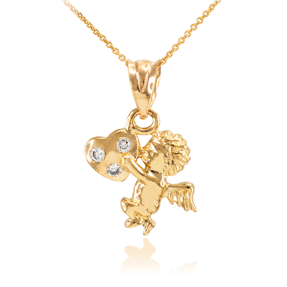 Yellow Gold CZ Studded Angel Cherub 