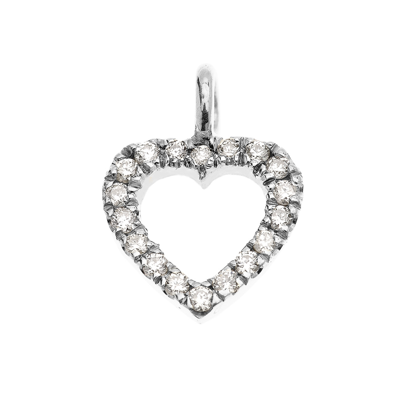 14K White Gold Open Heart Diamond Dainty Charm Pendant Necklace