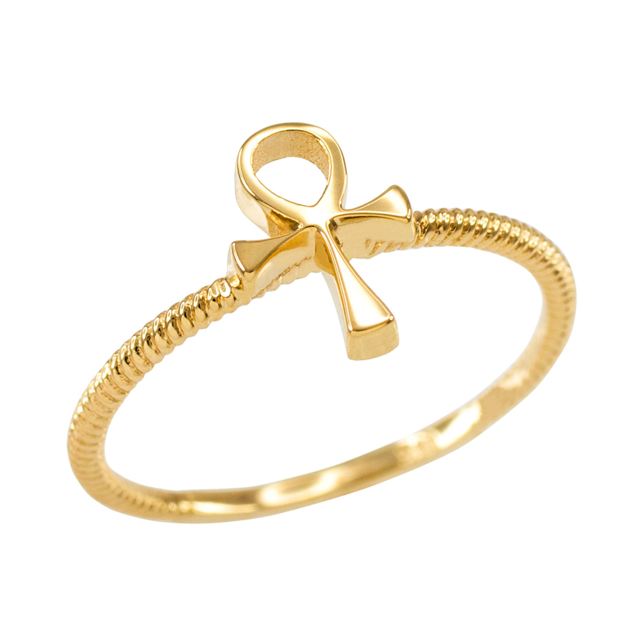 Dainty Yellow Gold Egyptian Ankh Cross Ring | Women's Egyptian Ankh Cross  Ring
