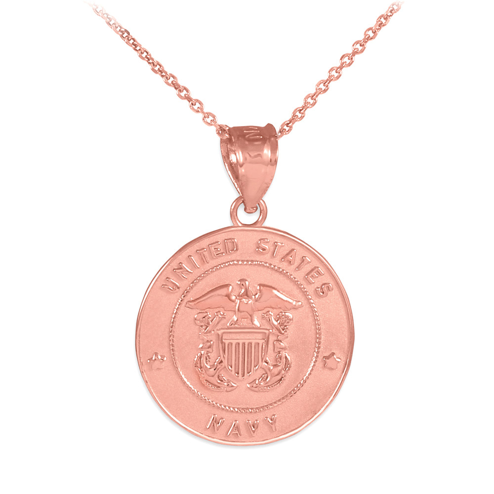 US Navy Solid Rose Gold Coin Pendant 