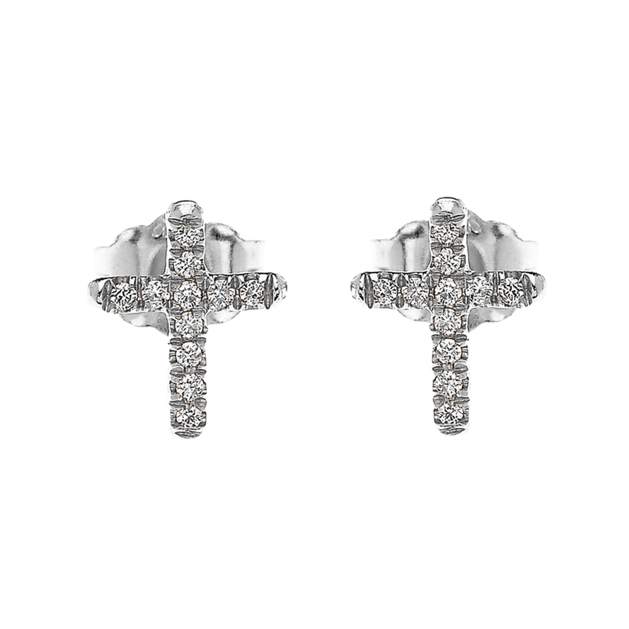 white gold cross earrings studs