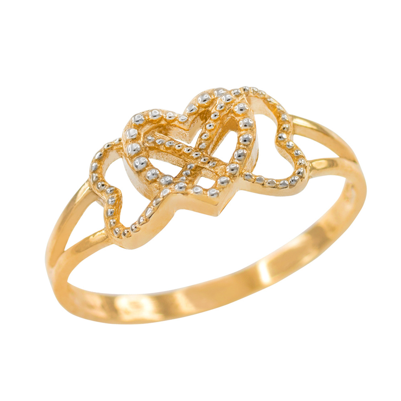Two Tone Gold Textured Infinity Heart Ring