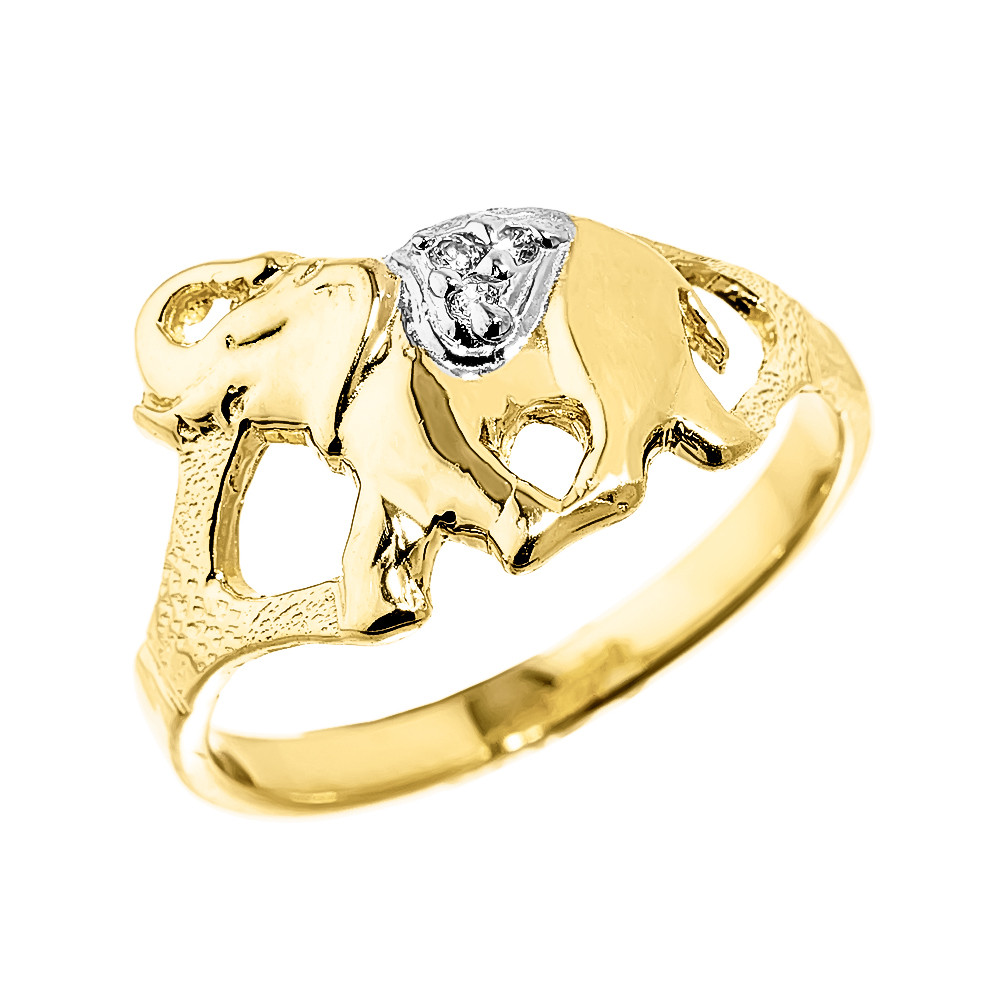 Elegant Yellow Gold Diamond Elephant Ring
