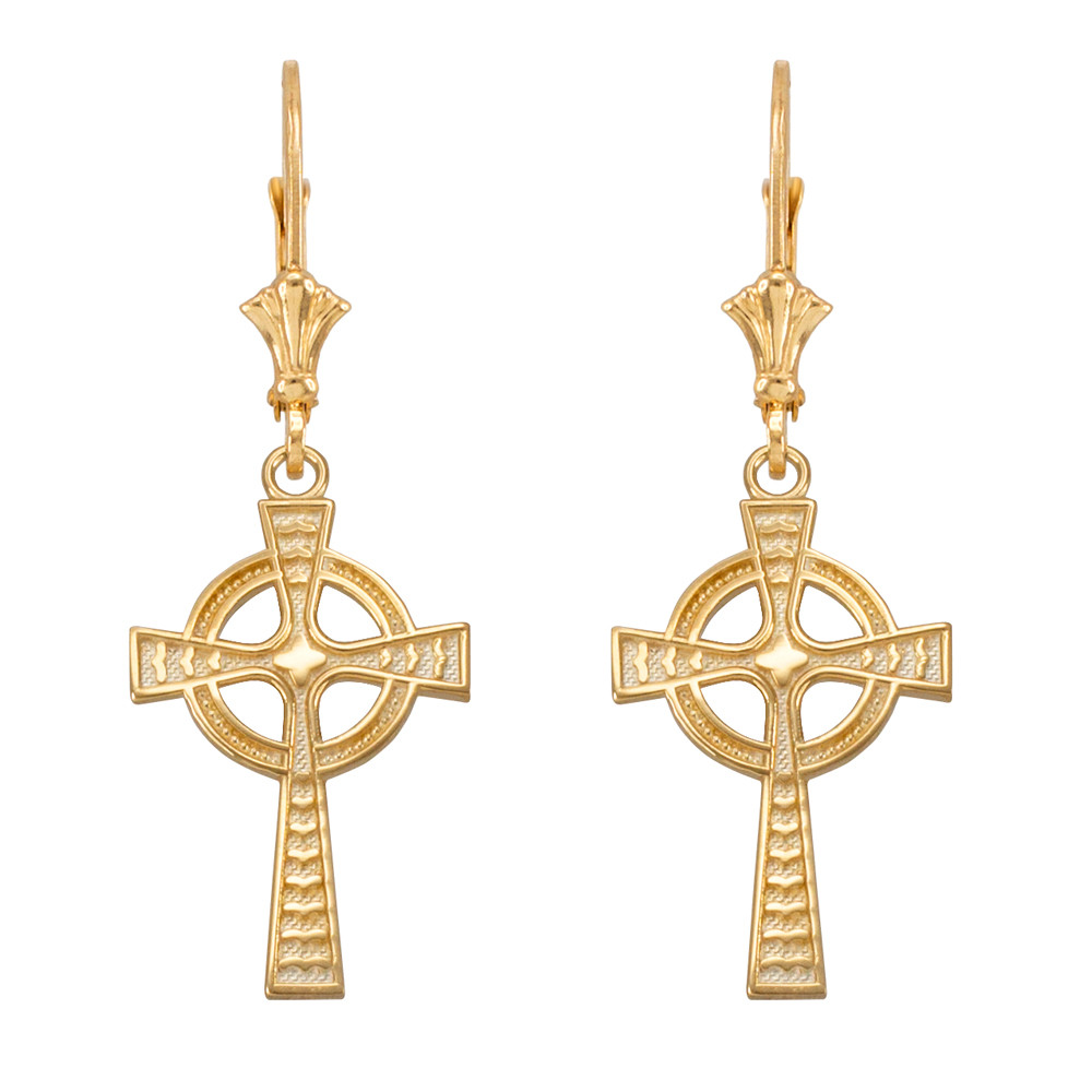 Yellow Gold Celtic Cross Earrings